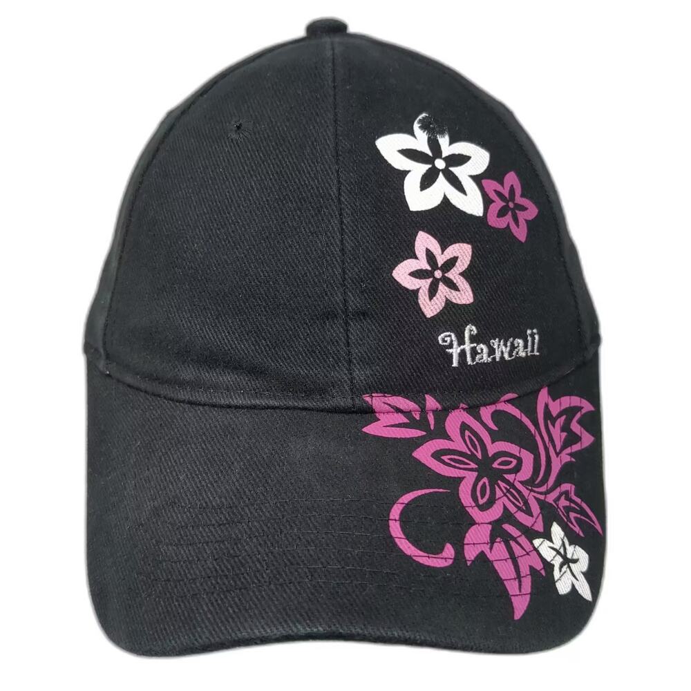 Surfware Baseball Cap Black Pink Hawaii Floral Embroidered Strapback OS Hat